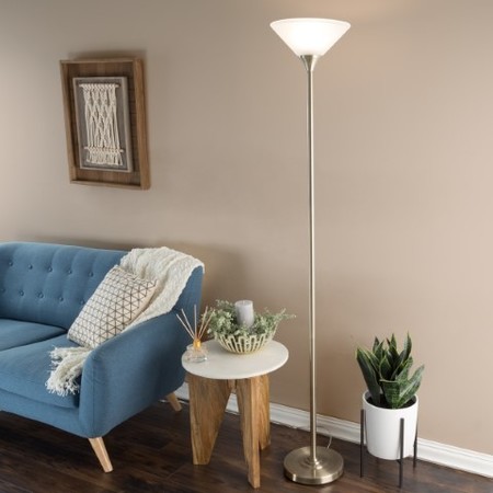 Hastings Home Hastings Home Torchiere Floor Lamp with Metal Base and Frosted Glass Shade with LED Bulb (Bronze) 866206OQD
